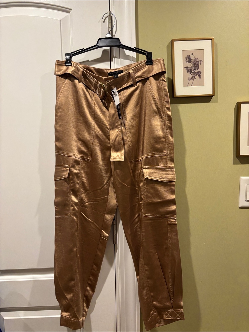 Banana Republic Metallic Bronze Belted Cargo Joggers